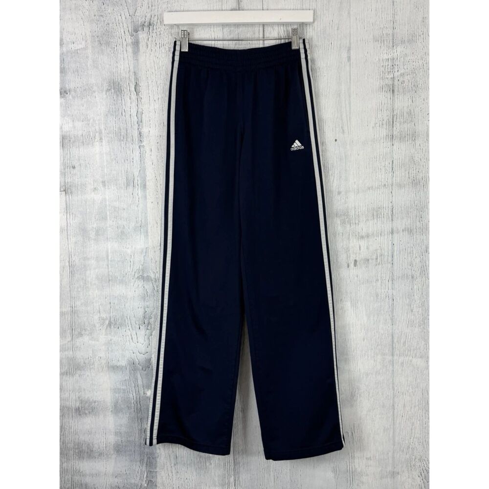 Adidas Track Pants Men's S Navy Blue White Stripe Drawstring Pockets Athletic